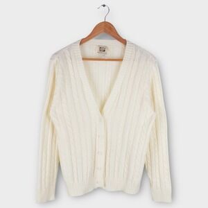 Vintage Sears Cable Knit Cardigan Sweater Cream Ivory Button Front Women's M